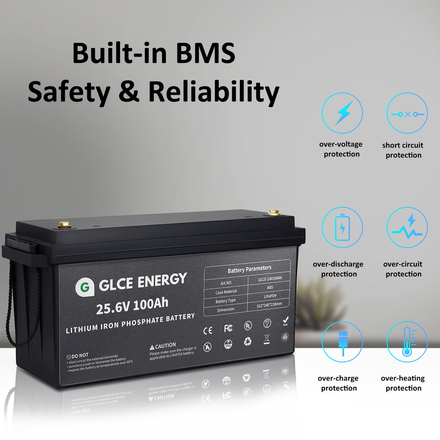 GLCE ENERGY LiFePO4 Battery Built-in BMS