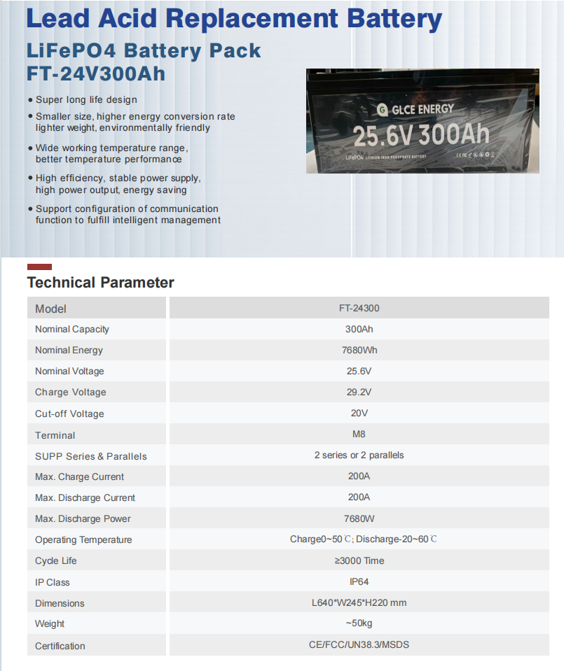 24V 300Ah LiFePO4 Battery