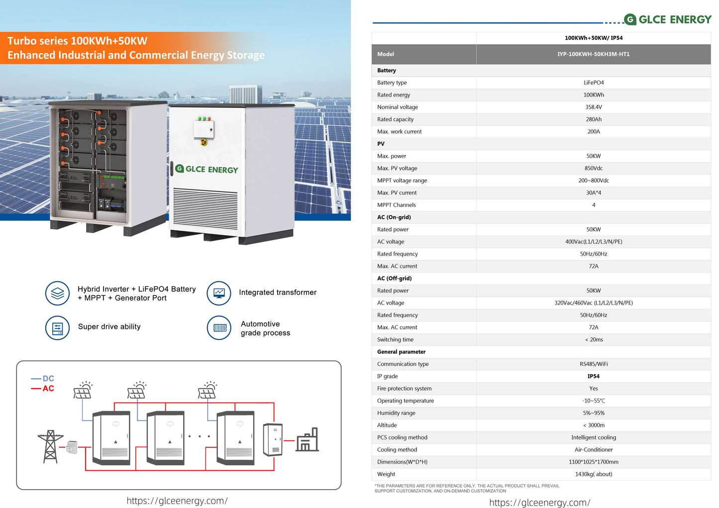 GLCE 100kwh+50kw solar-diesel industrial and commercial energy storage cabinet