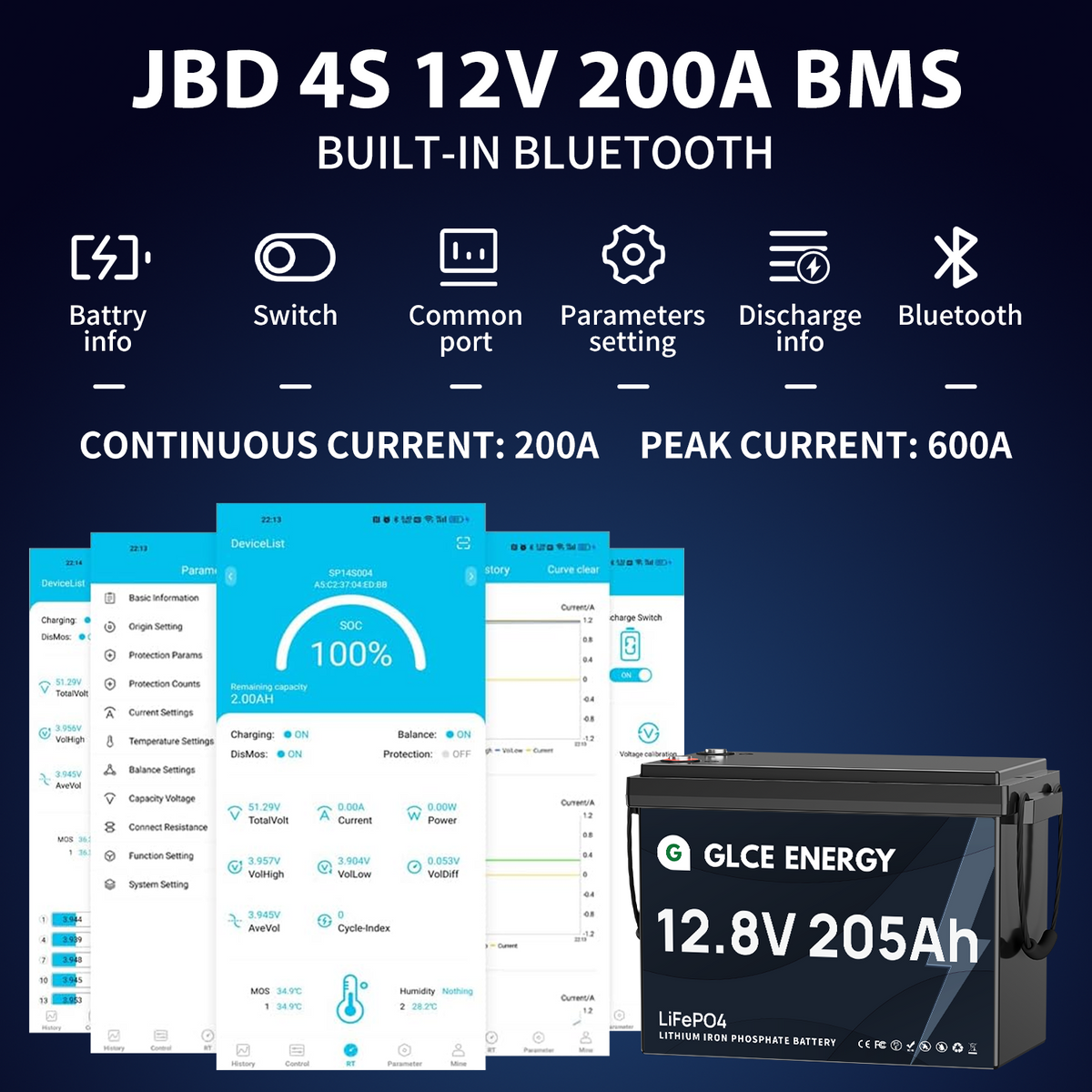 12V 205Ah LiFePO4 Battery (Bluetooth)
