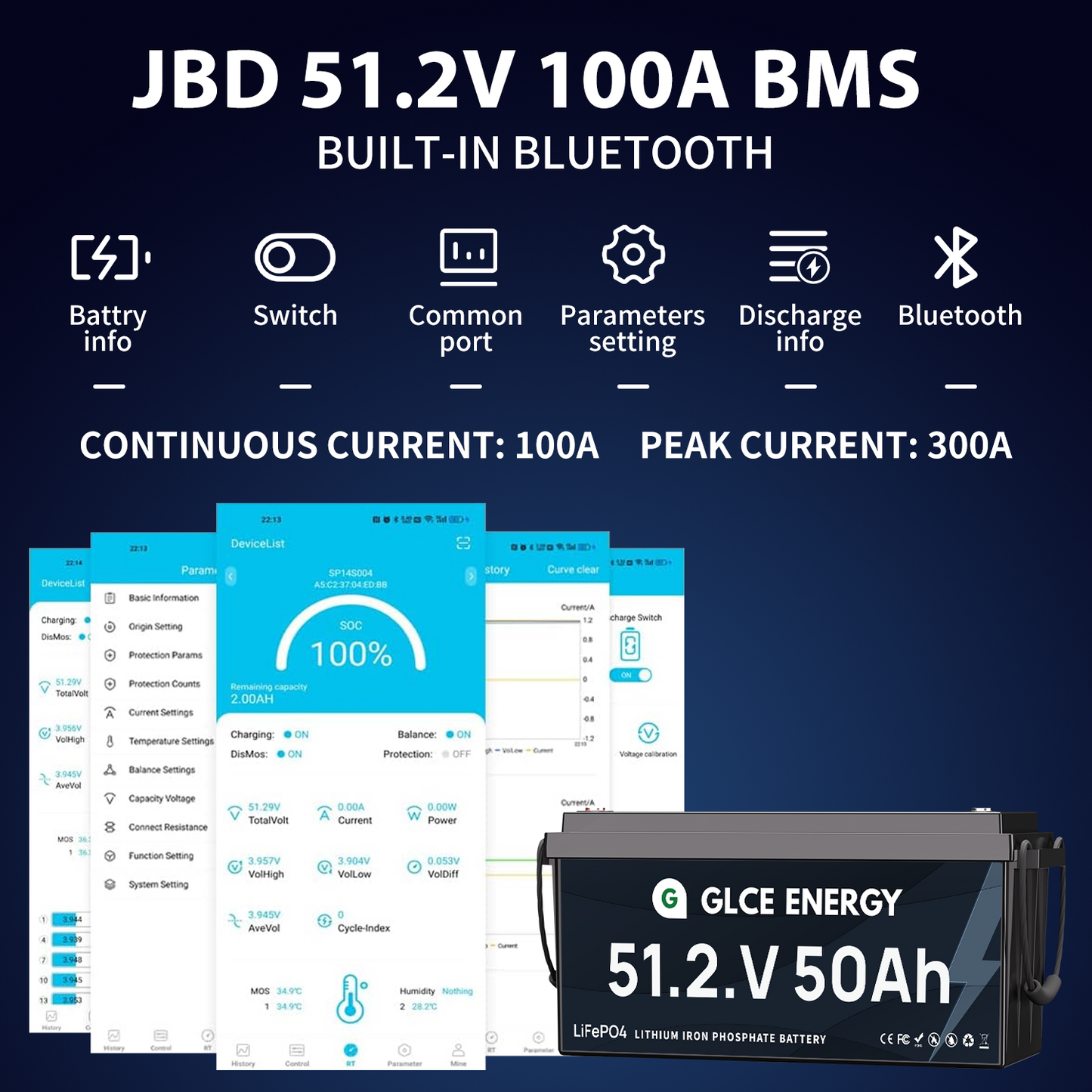 51.2V 50Ah LiFePO4 Battery (Bluetooth)