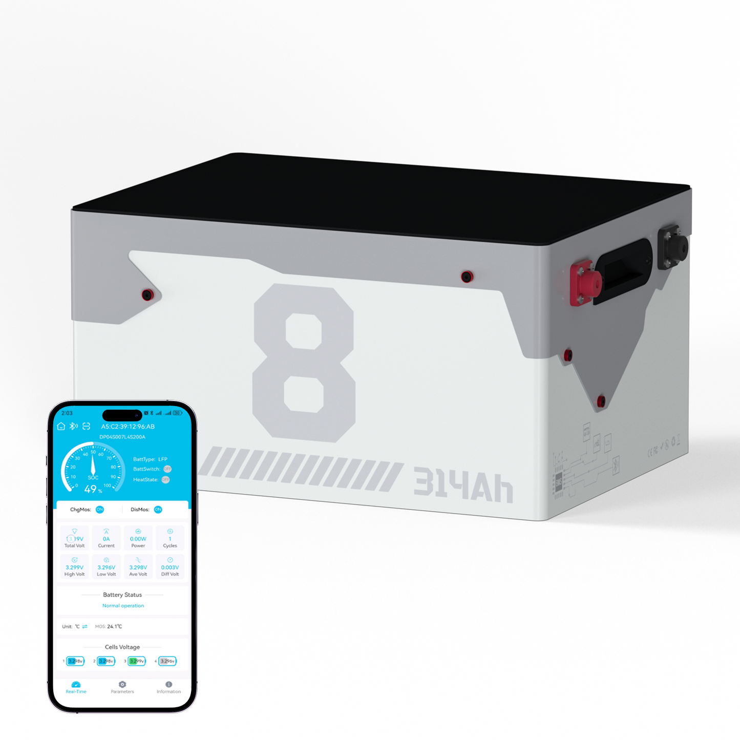24V 300Ah(314Ah) LiFePO4 Battery Metal Case（Bluetooth）
