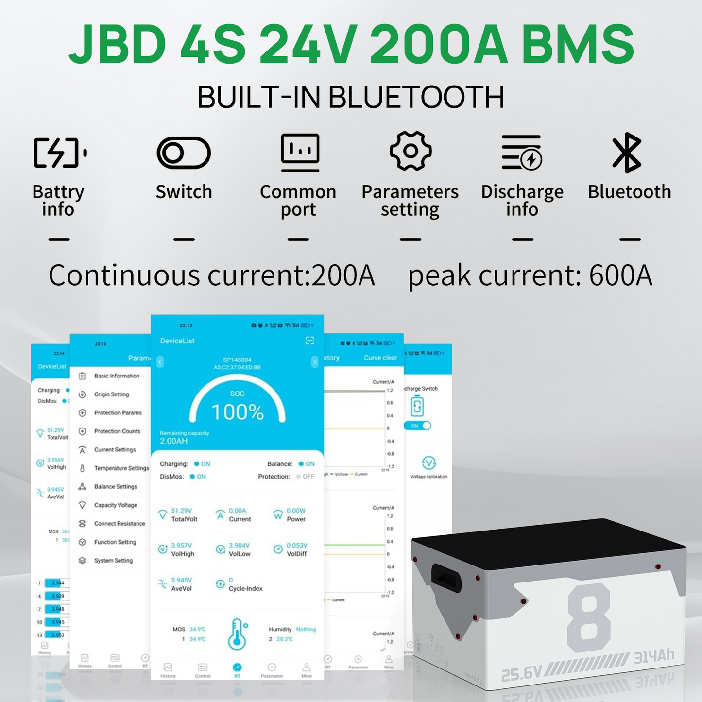 24V 300Ah(314Ah) LiFePO4 Battery Metal Case（Bluetooth）