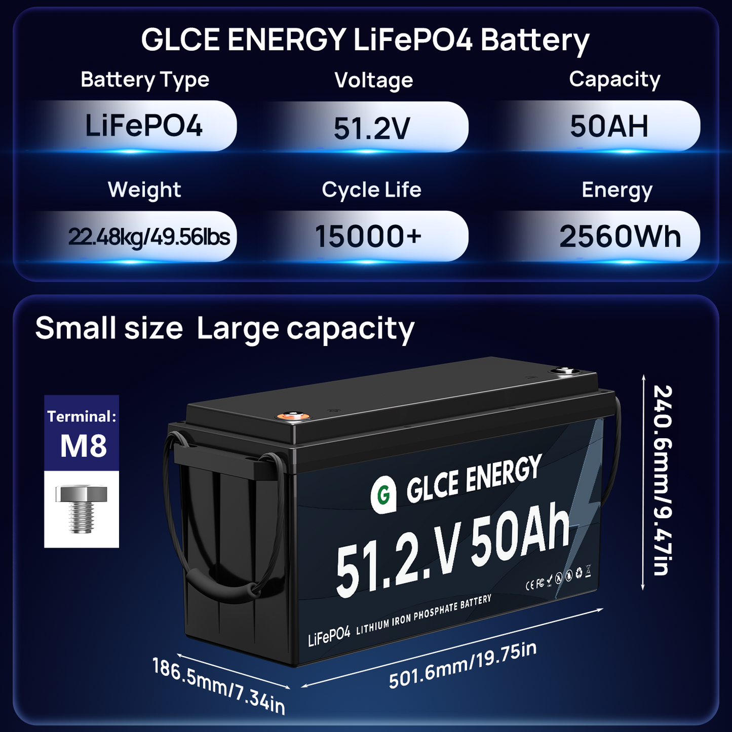 51.2V 50Ah LiFePO4 Battery (Bluetooth)