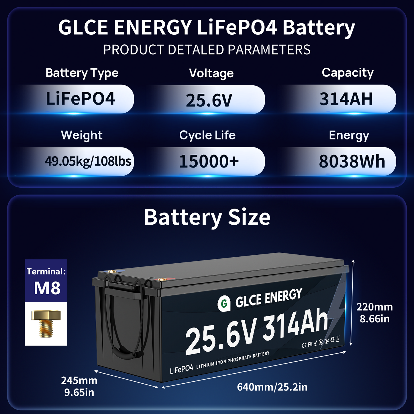 24V 300Ah(314Ah) LiFePO4 Battery（Bluetooth)