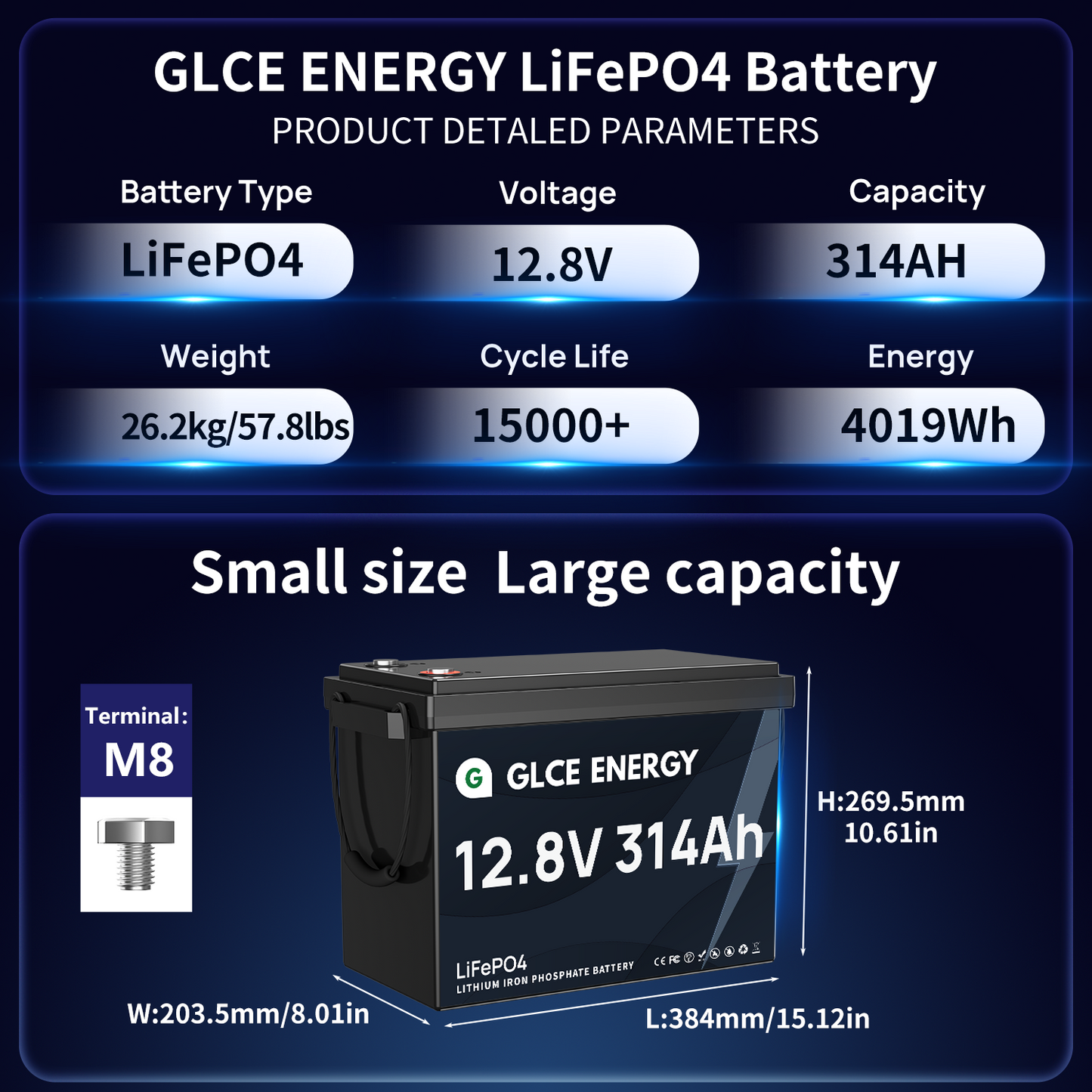 12V 314Ah LiFePO4 Lithium Battery MINI（Bluetooth）